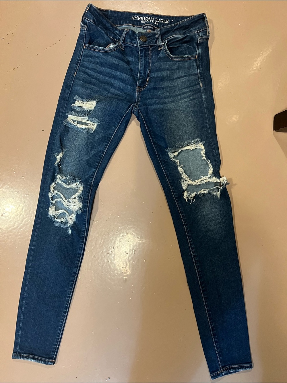 American Eagle Outfitters Dark Blue Distressed Skinny Jeans